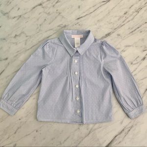 Janie and Jack Girls Puff Sleeve Blue Dress Shirt